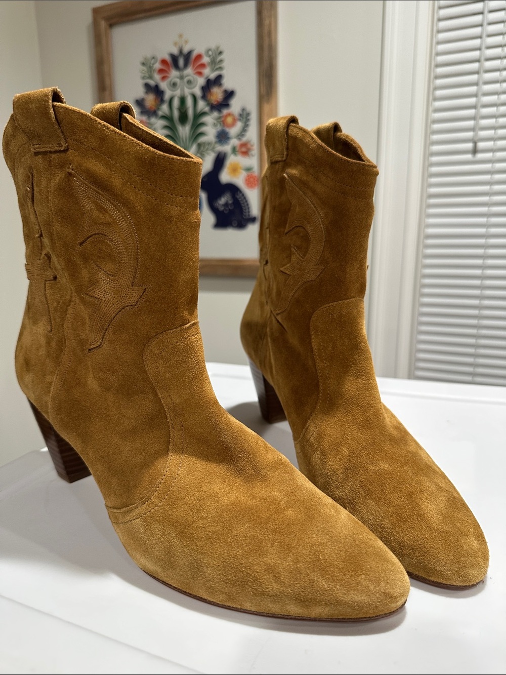 ba&sh Suede Western Ankle Boots in Camel Brown